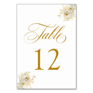 Elegant Gold Script Floral Wedding Table Number 12