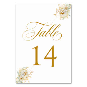 Elegant Gold Script Floral Wedding Table Number 14