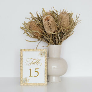 Elegant Gold Script Floral Wedding Table Number 15
