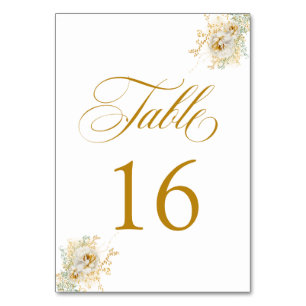 Elegant Gold Script Floral Wedding Table Number 16