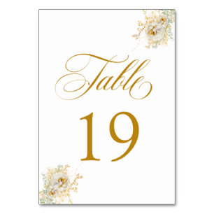 Elegant Gold Script Floral Wedding Table Number 19