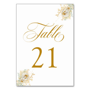 Elegant Gold Script Floral Wedding Table Number 21