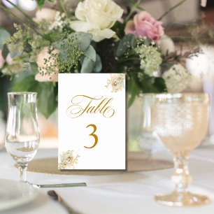 Elegant Gold Script Floral Wedding  Table Number 3