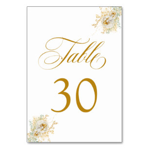 Elegant Gold Script Floral Wedding Table Number 30