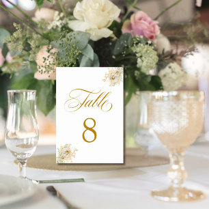 Elegant Gold Script Floral Wedding  Table Number 8