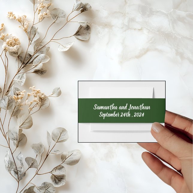 Elegant Gold Script Frame on Green  Invitation Belly Band (Creator Uploaded)