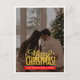Elegant Gold Script Full Photo Merry Christmas Holiday Postcard
