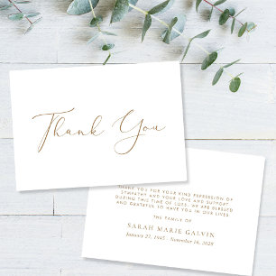 Elegant Gold Script Funeral Memorial White Thank You Card