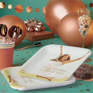 Elegant Gold Script Graduate Photo Paper Plate