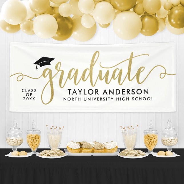 Elegant Gold Script Graduate White Banner (Creator Uploaded)