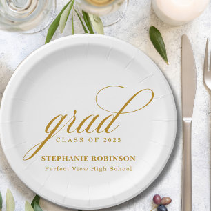  Elegant Gold Script Graduation Party Paper Plate
