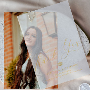 Elegant gold script graduation thank you overlay vellum invitations