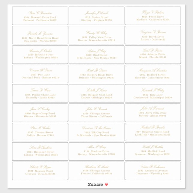 Elegant Gold Script Guest Names Address Sticker (Sheet)