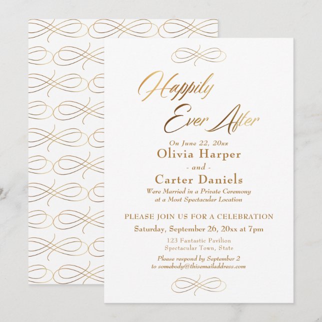 Elegant Gold Script Happily Ever After Reception Invitation (Front/Back)