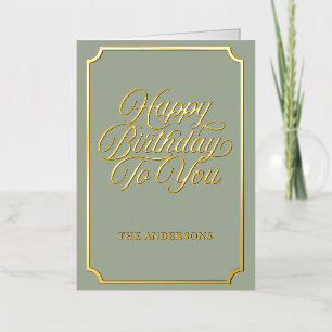Elegant Gold Script Happy Birthday Family Foil Greeting Card