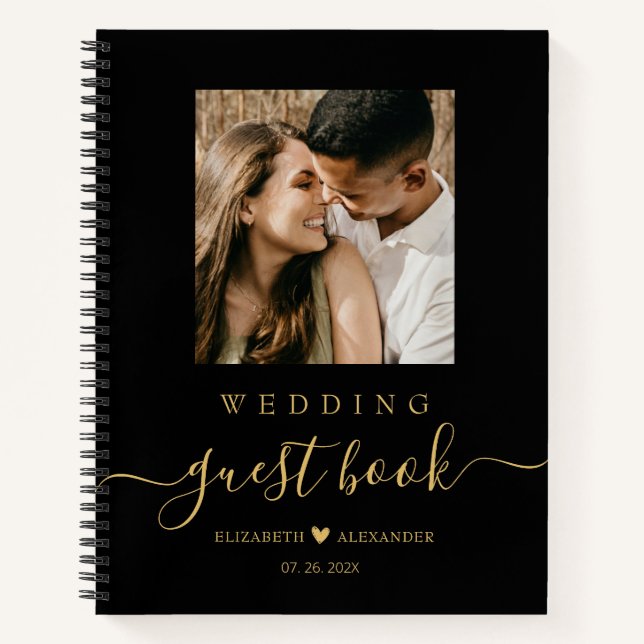 Elegant Gold Script Heart Wedding Guest Book  (Front)