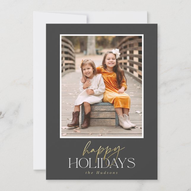 Elegant Gold Script Holidays Calligraphy Collage Holiday Card (Front)