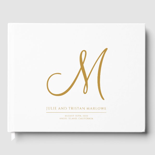 Elegant Gold Script Initial Wedding Monogram  Guest Book (Front)