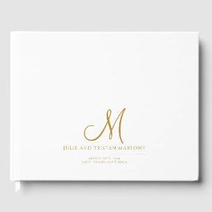 Elegant Gold Script Initial Wedding Monogram Guest Book