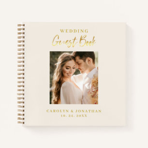 Elegant Gold Script Ivory Wedding Guestbook Notebook