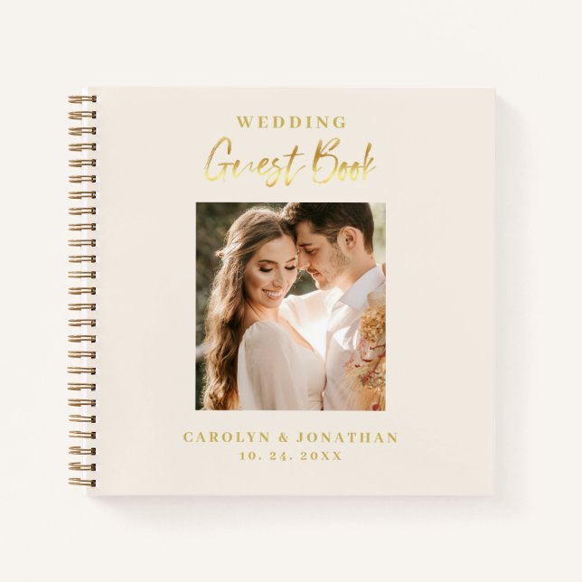 Elegant Gold Script Ivory Wedding Guestbook  Notebook (Front)