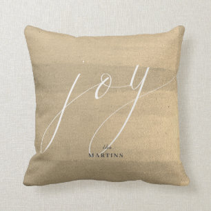 Elegant Gold Script Joy Minimalist Holiday Cushion