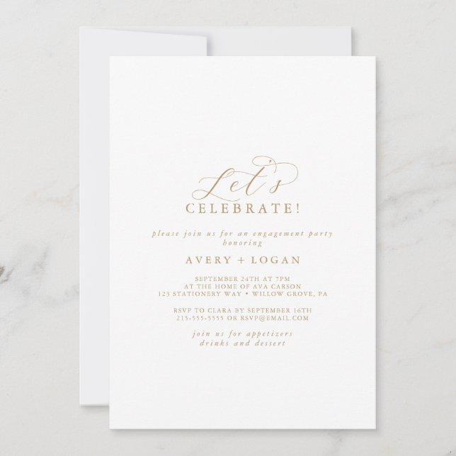 Elegant Gold Script Let's Celebrate Invitation (Front)