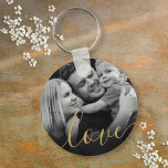 Elegant Gold Script Love Black and White Photo Key Ring<br><div class="desc">Personalise with your favourite photo,  featuring a beautiful gold script font with the word love,  creating a unique memory and gift to treasure! Designed by Thisisnotme©</div>