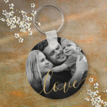 Elegant Gold Script Love Black and White Photo Key Ring<br><div class="desc">Personalize with your favorite photo,  featuring a beautiful gold script font with the word love,  creating a unique memory and gift to treasure! Designed by Thisisnotme©</div>