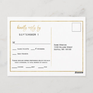 Elegant Gold Script Meal Choice Reception RSVP Postcard