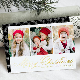 Elegant Gold Script Merry Christmas 3 Photo