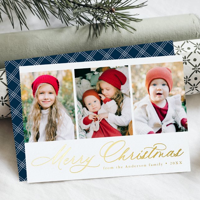 Elegant Gold Script Merry Christmas 3 Photo (Creator Uploaded)