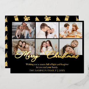 Elegant Gold Script Merry Christmas Photo Collage