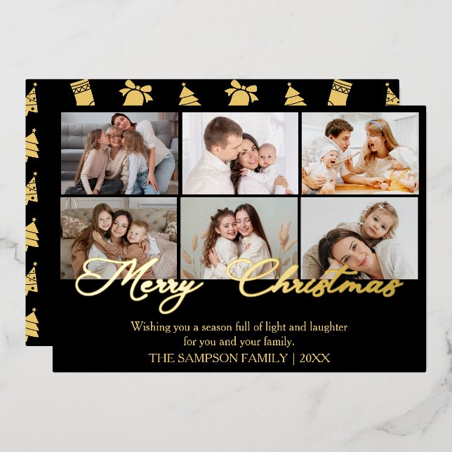 Elegant Gold Script Merry Christmas Photo Collage (Front/Back)