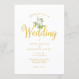 Elegant Gold Script Mistletoe Winter Wedding Invitation