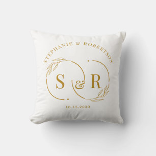 Elegant Gold Script Modern Monogram Wedding Gift Cushion