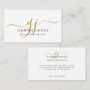 Elegant Gold Script Monogram Brand Strategist Business Card