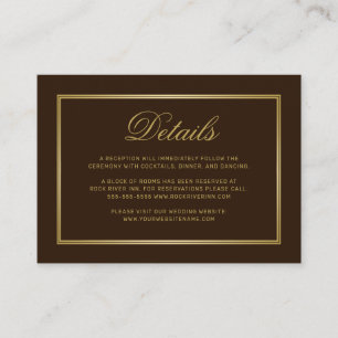 Elegant Gold Script Monogram Brown Wedding Details Enclosure Card