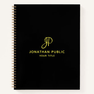 Elegant Gold Script Monogram Initial Business Notebook
