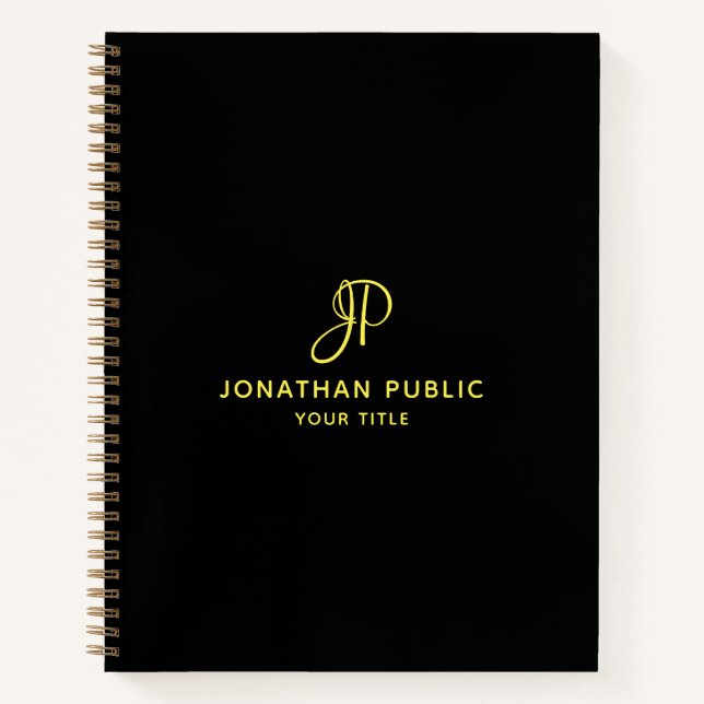 Elegant Gold Script Monogram Initial Business Notebook (Front)