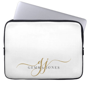 Elegant Gold Script Monogram Initials Minimalist  Laptop Sleeve