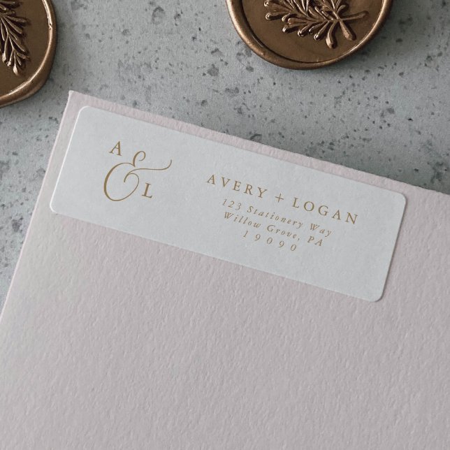 Elegant Gold Script Monogram Return Address Label (Creator Uploaded)