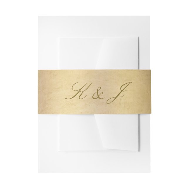 Elegant Gold Script Monogram Shiny Gold Wedding Invitation Belly Band (Front Example)