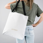 Elegant Gold Script Monogrammed Bridesmaid<br><div class="desc">This elegant gold script monogrammed bridesmaid tote bag is the perfect gift for her. The minimalist gold and white design features fancy romantic typography with modern glam style. Customisable in any colour. Keep the design minimal and classy,  as is,  or personalise it by adding your own graphics and artwork.</div>