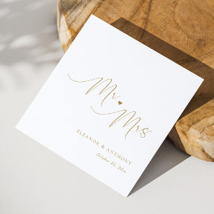 Elegant Gold Script Mr and Mrs Love Heart Wedding Napkin