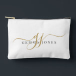 Elegant Gold Script Name Monogram Accessory Pouch<br><div class="desc">A stylish gold script monogram pouch featuring a flowing signature style initial paired with a clean name layout. The simple gold lettering creates a polished look while keeping the design minimal and easy to read. A practical and personalized choice for organizing makeup, travel essentials, or small accessories. Also makes a...</div>