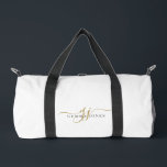 Elegant Gold Script Name Monogram Duffle Bag<br><div class="desc">A stylish gold script monogram duffel gym bag featuring a flowing signature style initial paired with a clean name layout. The simple gold lettering creates a polished look while keeping the design minimal and easy to read. A practical and personalized choice for travel, workouts, or everyday use, while helping identify...</div>