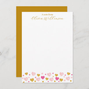 Elegant Gold Script Name Watercolor Hearts Card