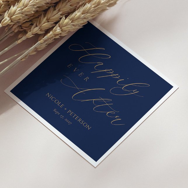 Elegant Gold Script Navy Blue Wedding Napkins (Personalized Elegant Gold Script Navy Blue Wedding Napkins)