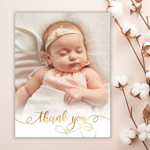 Elegant Gold Script Newborn Baby Photo Thank You  Postcard